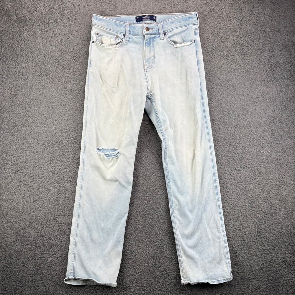 Hollister Athletic Straight Advanced Stretch Light Wash Distressed Jeans‎ 31x32